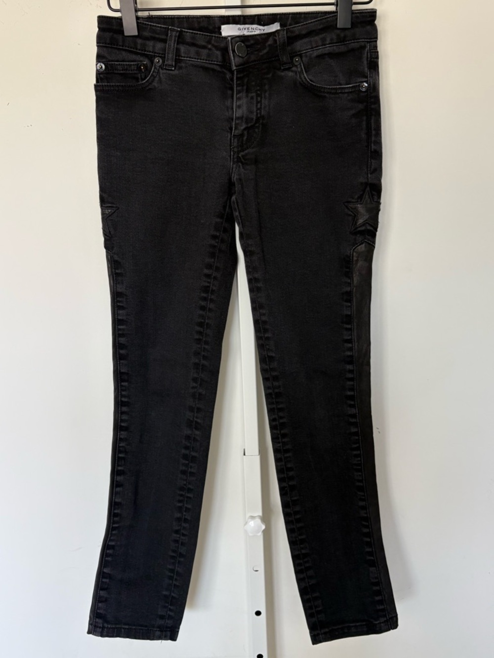 Givenchy Paris Black Star Detail Skinny Jeans Leather Trim EU 34 XS